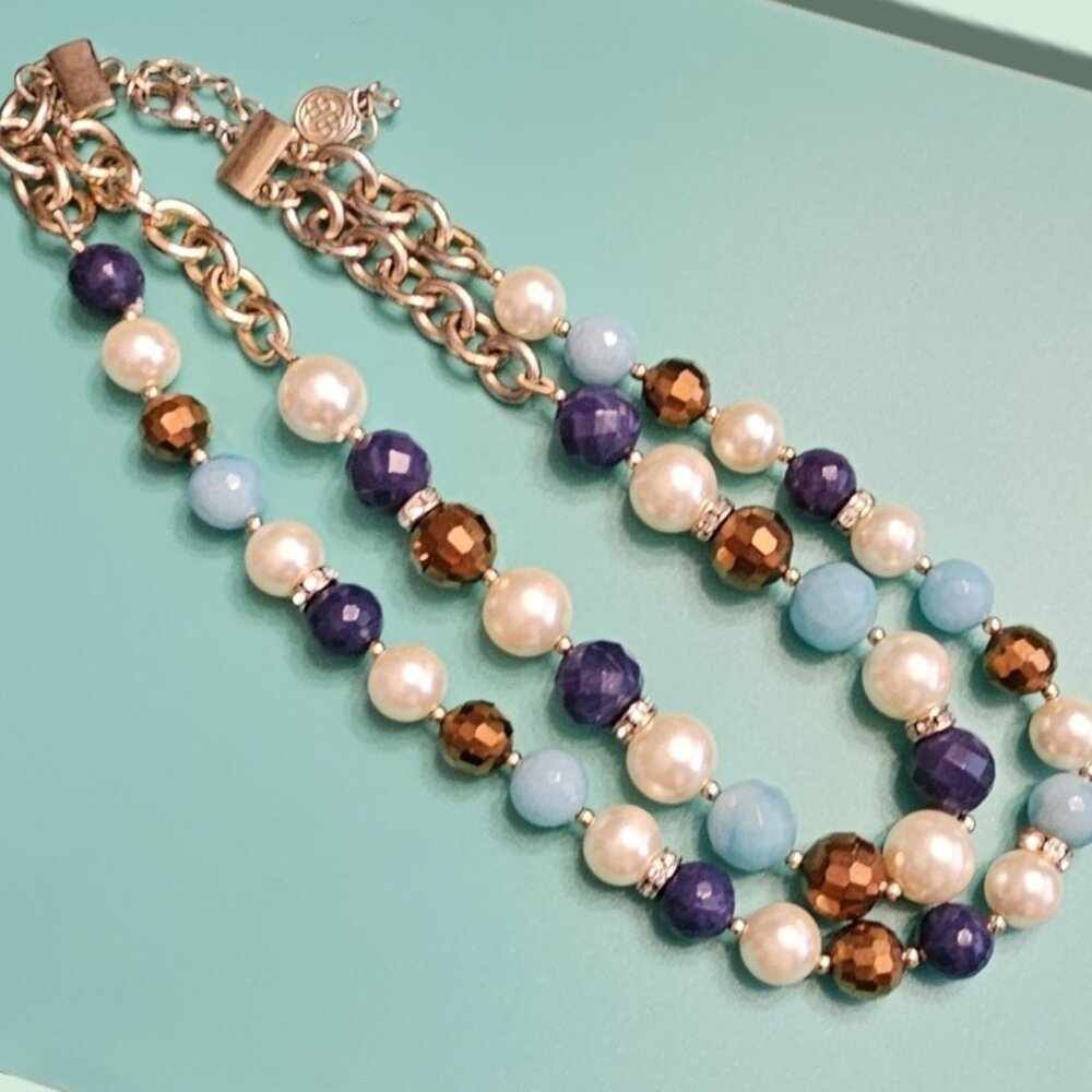 Vintage Double Strand Bill Blass Necklace 16"-19" Adjustable Pearl & Beaded Chic